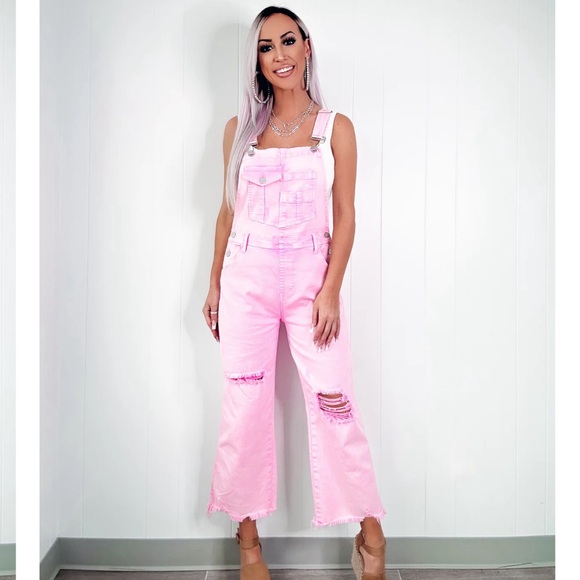 *NWT* acid washed pink denim overalls, small - Picture 3 of 6